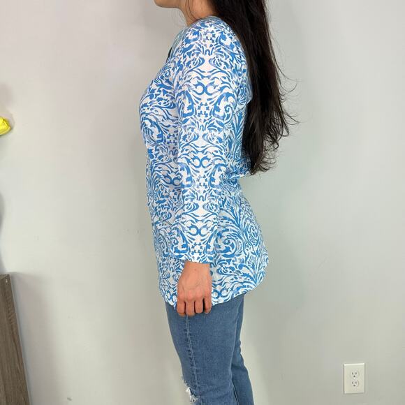 J.McLauglin Blue White & Green Patterned Lightweight Tunic Top - Picture 3 of 9